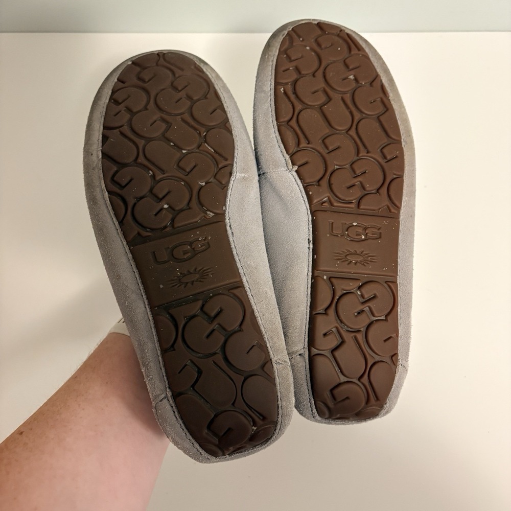 UGG Women's Gray Suede Ansley Shearling Moccasin Slippers Size 8 - Picture 7 of 9